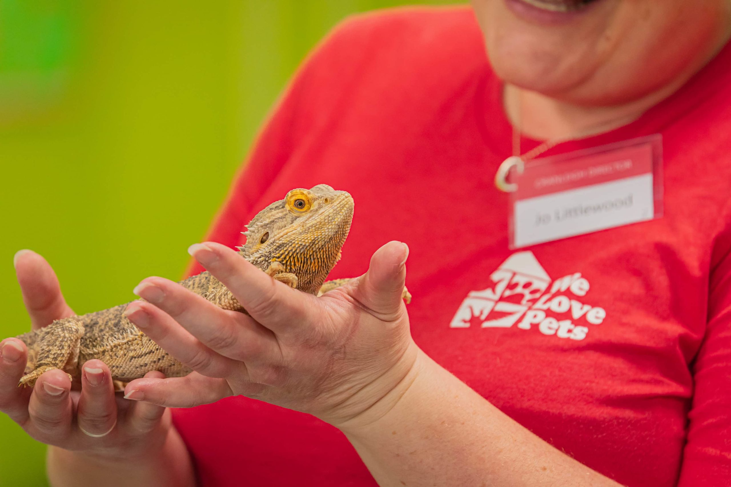 Woman holding a bearded dragon