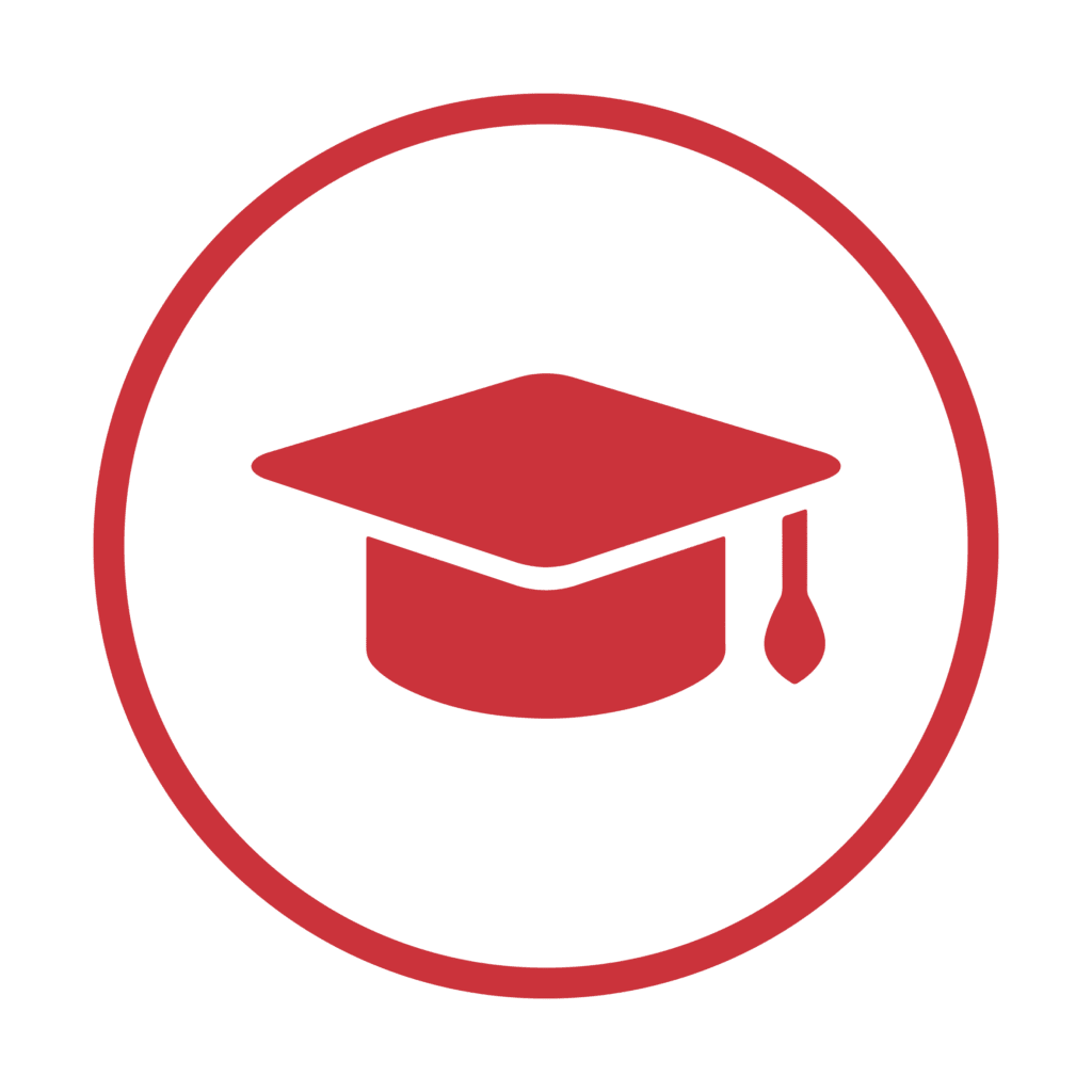 Red graduation cap circle icon