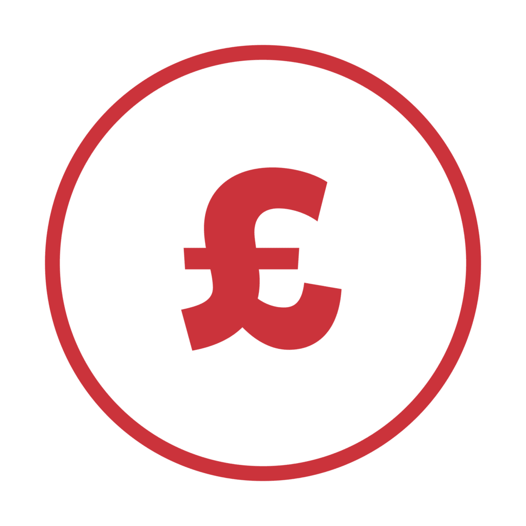 Red Great British pound sign circle icon