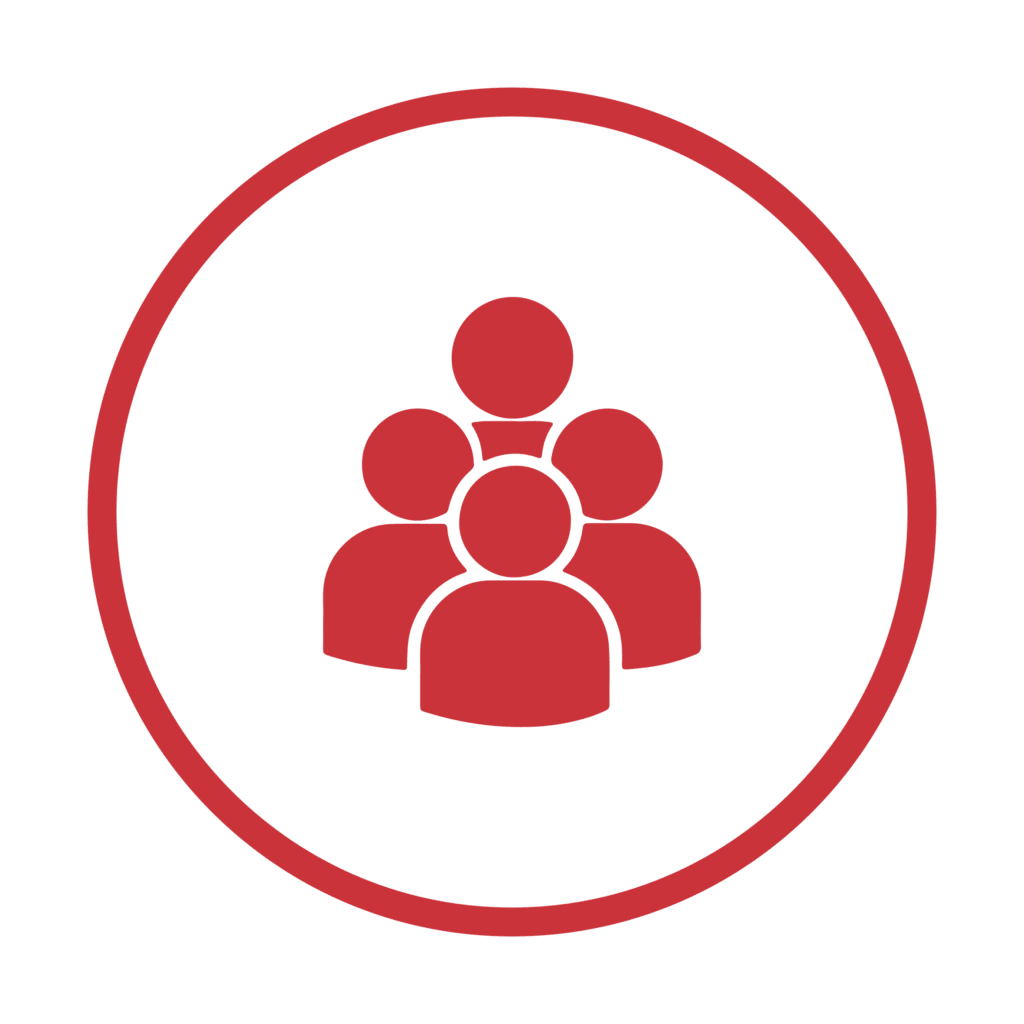 Red group of people circle icon