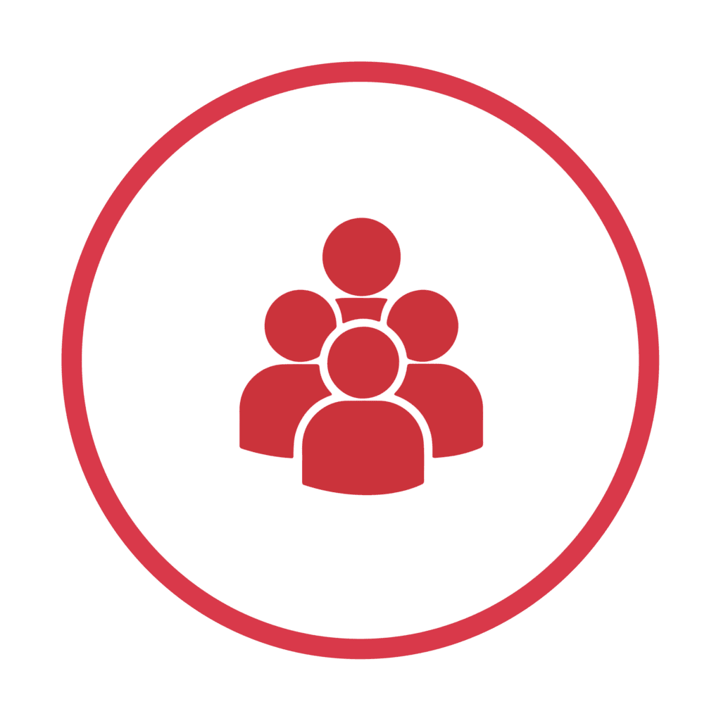 Red group of people circle icon