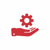 Red hand holding gear icon