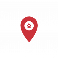 Red location pointer with paw icon
